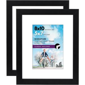 Americanflat 8x10 Picture Frame with Shatter-Resistant Glass - Set of 2 - Use as 5x7 Frame with Mat or Display 8x10 Photo Without Mat - Signature Collection - Photo Frames for Tabletop or Wall - Black