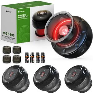 4 Pack Smart Cupping Set, Electric Cupping Device with Red Light, Heated Cupping Massager with 12-Level Suction & Heat, Cupping Machine for Pain Relief