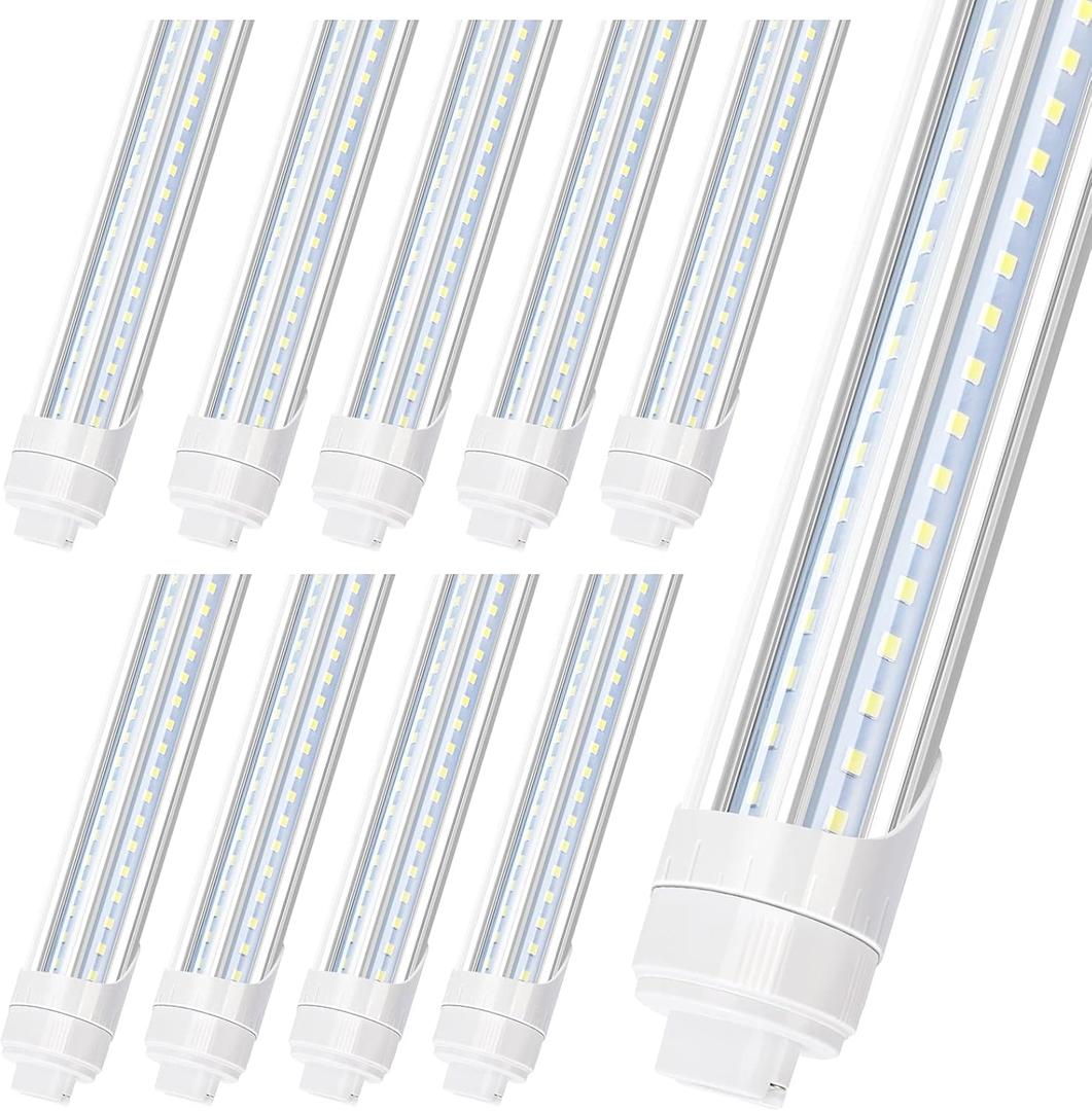 LED Shop Light 8FT Tube, 2 Pin LED Tube Lights, V Shaped, R17D HO Rotatable LED Bulb, 90W, Clear Cover, Cold White 6000k, Fluorescent Tube Replacement, Ballast Bypass,Dual-End Powered, 10Pack