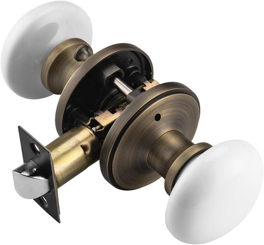 parro White Door Knobs, Porcelain Door Knobs Interior, Antique Brass Ceramic Door Handles, Vintage Door Levers with Privacy Lock