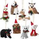 Vercraft 8 Pack Sisal Woodland Animal Ornaments Mini Christmas Tree Ornaments Natural Sisal Straw Friends Animals Figurines Neutral Rustic Christmas Hanging Accessory Forest Woodland Decor (Xmas)