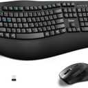 Wireless Keyboard and Mouse Combo, Full Size Wave Keys Ergonomic 2.4G Keyboard with Wrist Rest for Natural Typing, 3 DPI Adjustable Ergonomic Silent Mouse for Computer/Laptop/Windows/Mac (Black)