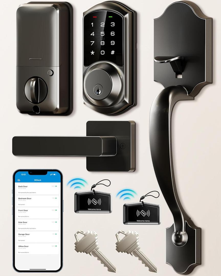 Veise Smart Front Door Lock Set, App Control, Keyless Entry Deadbolt with Lever Handle, Electronic Digital Touchscreen Keypad, Auto Lock, Easy Install, Matte Black (Matte Black)