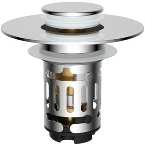 Hibbent Upgraded 3 in 1 Bathroom Sink Drain Strainer, Universal Pop Up Stopper with Removable Stainless Steel Filter Basket Hair Catcher, Sink Plug for 1.1''~2.36'' Basin, Brass Bullet Core, Chrome