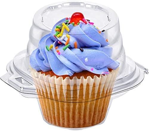 HIMETSUYA Cupcake Boxes Individual Cupcake Containers, 50 Packs Regular Single Cupcake Holder High Topping for Muffins, Thicker Stackable Plastic Cupcake Carrier for Party (50 pack)