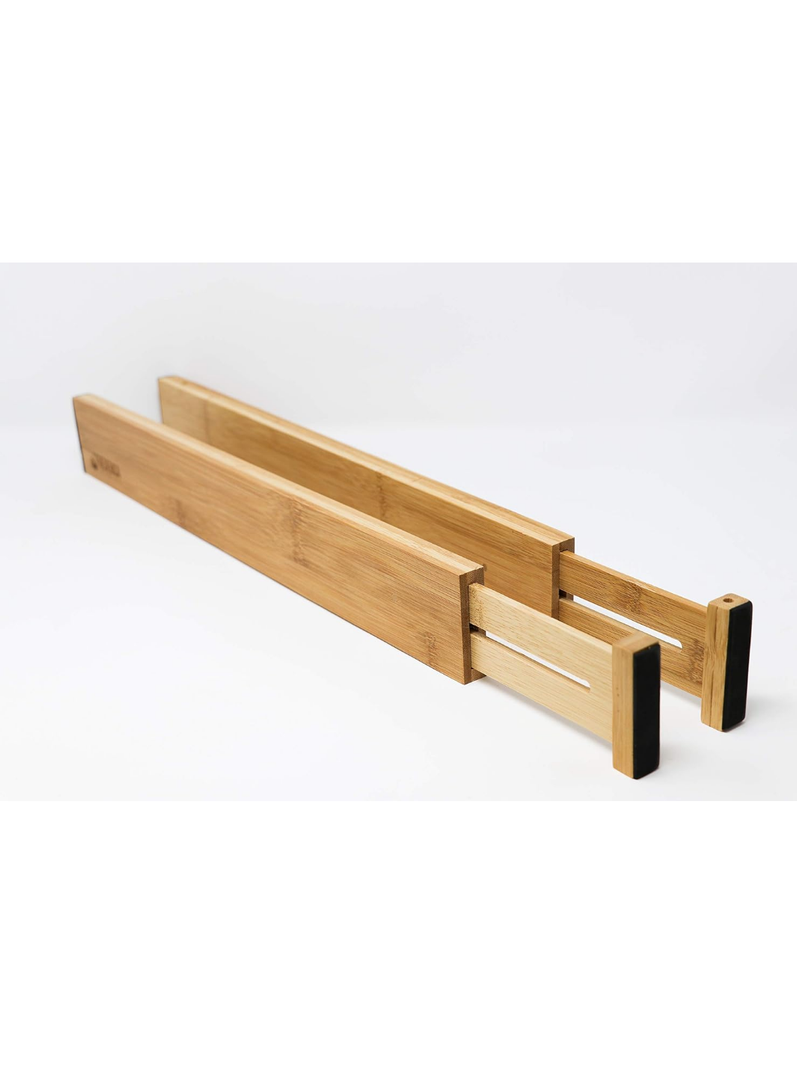 Bamboo Adjustable Drawer Divider Organizers - Spring Loaded, Stackable | Perfect for Kitchen Utensils, Silverware & Knife Drawer Dividers, Desk, Bathroom, and Dresser Drawer Organization (2-Pack)