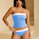 WDIRARA Women's 2 Piece Tankini Set Bandeau Strapless Bathing Swimsuit (XL)