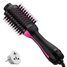 Dual Voltage Hair Dryer Brush with Negative Ion Antifrizz Styler  Hot Air Volumizer for 110V120V/220V240V European and Travel Use