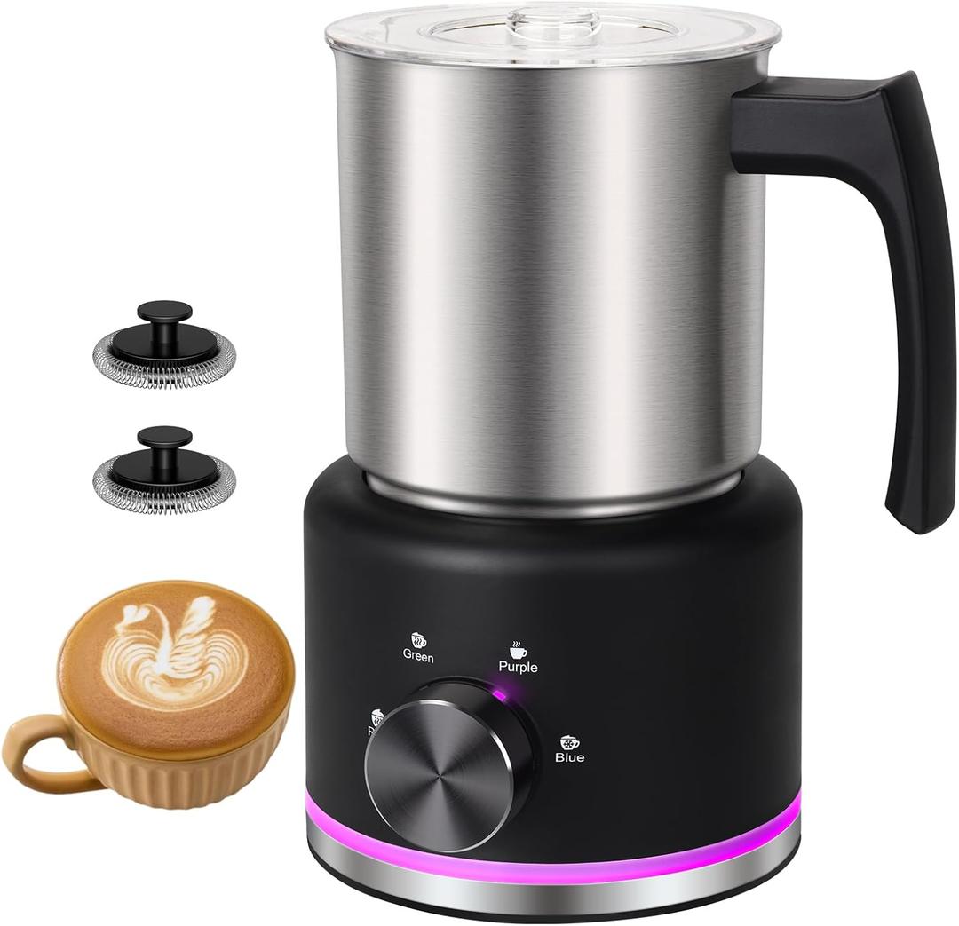 Milk Frother, 16.9 OZ Milk Frother and Steamer, 4 in 1 Electric Milk Frother Dishwasher Safe, Durable Silent Working Frother for Coffee, Hot and Cold Foam Maker, Black