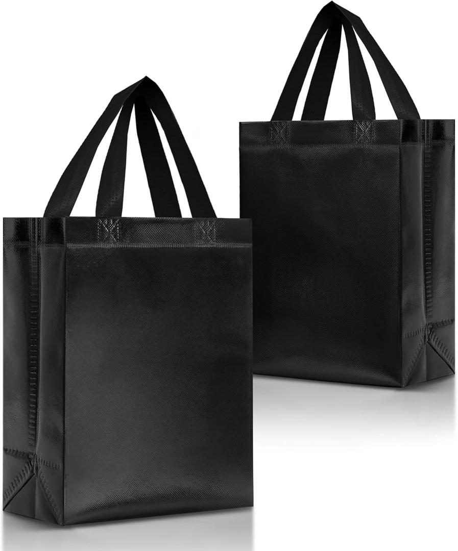 Nush Nush Black Gift Bags Medium Size  Set of 12 Shiny Black Reusable Gift Bag With Handles - Ideal as Halloween Goodie Bags, for Christmas Gifts, Birthday Party Favors  8Wx4Dx10H Size