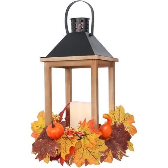 Decorations Candle Lantern, 15.7" Flickering Flameless Lanterns Decorative Hanging Candle Lantern Metal Vintage for Thanksgiving Day Outdoor Patio Garden