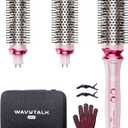 Wavytalk Heatwave Pro Ionic Thermal Brush Set, 3-Size Heated Round Brush for Short to Long Hair, Bilateral Negative Ions for Frizz-Free Shiny Blowout, Pink