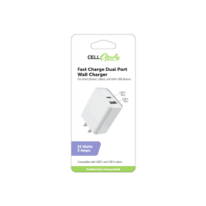 Cell Candy 12W Fast Charge Dual USB Wall Charger 2 Prong White Module Port