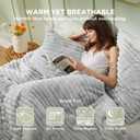 Bedsure Comforter Set Queen Size - GentleSoft 3 Pieces Double-Side Fleece Fluffy Light Grey Comforter Set, Cozy Striped Room Decor Aesthetic, Luxury Bedding Queen Size, 2 Pillowcases, 90x90 Inches