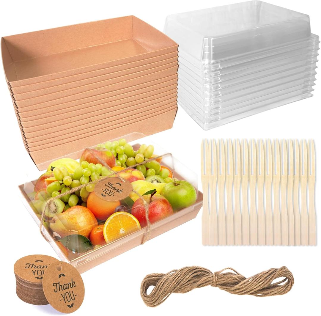30Pack 7x5 Inches Charcuterie Boxes with Clear Lids Kraft Paper Bakery Dessert Sandwich Box Disposable Food Take Out Containers for Strawberry Dessert Cheese Cake Sandwich Brown (Style 2)