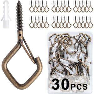 30 PCS Cup Screw-in Hanger Hooks with Safety Buckle, Windproof Screw Hooks Perfect for Hanging Outdoor String Lights, Plants, and Patio Lights,for Ceiling and Wall Mount, 2.2 Inches in Bronze