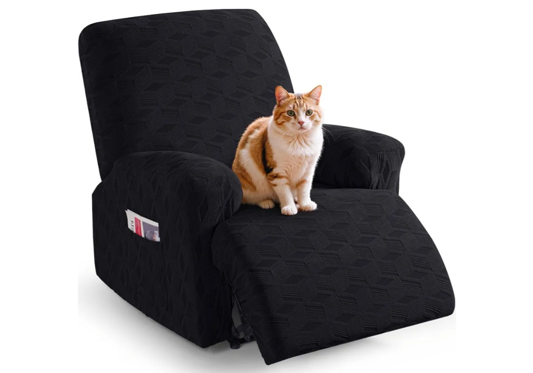 TAOCOCO Recliner Cover 3 Pieces Recliner Chair Covers, Stretch Jacquard Reclining Chair Cover, Furniture Protector Sofa Slipcovers Couch Covers with Elastic Bottom for Kids, Pets (Black)