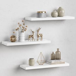 Forbena 24 Inch Floating Shelves for Wall Decor, White Wall Book Shelves for Bedroom, Large Long Deep Hanging Shelves for Bathroom Office Laundry Living Room Kitchen Closet Storage - Set of 3