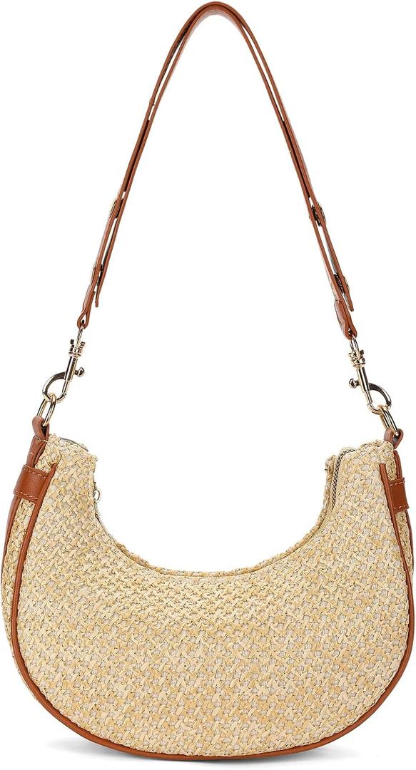 RNIEGA Straw Beach Bag for Women Small Woven Crossbody Bag Summer Mesh Hollow Beachy Purse Shoulder Bag for Vacation