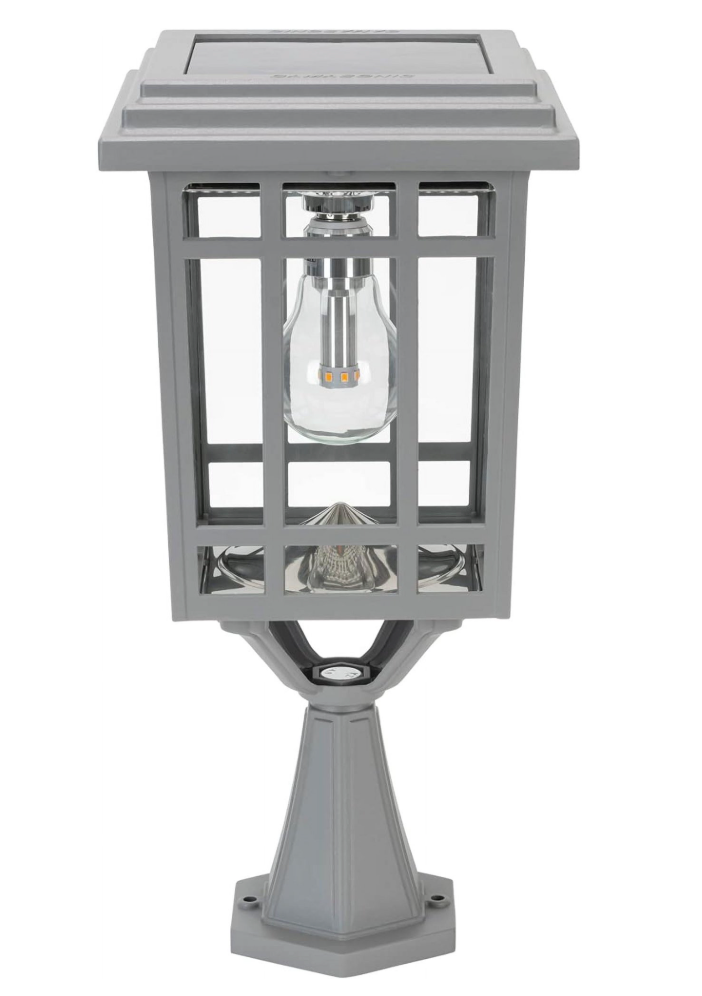 Gama Sonic Prairie Bulb Lamp Outdoor Solar Light Fixture, Pole,Pier, & Wall Mount, Solar Lights Outdoor, Grey, 114B033