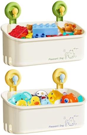 CBJHPZ Bath Toy Storage - Wall Mounted Bath Toy Holder with Suction Cup, Quick Drain Large Capacity Bathtub Toy Storage for Bathroom (Yellow + Green)