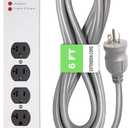Digital Energy 20 Amp 6-20/T- Slot Plug | 6-Ft Cord - 900 Joule Surge Protector | 6-Outlet, Heavy Duty Steel Body Power Strip