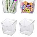 Clear Adhesive Wall Storage Bins, 4 Pack Cabinet Door Organizer Holders, Hanging Wall Mount Pockets, Plastic Cups for Shower Bathroom Makeup Office Craft Remote Kitchen Sink RV Organization (Small)