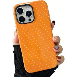 ZTOFERA Magnetic Case for iPhone 16 Pro, Compatible with Magsafe, Polka Dot Aesthetic Phone Case Cute for Girl Women, Hard PC+Soft TPU Protective Phone Cover for iPhone 16 Pro-Orange
