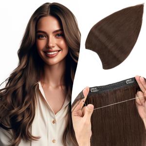 Halo Hair Extensions Long Straight, 100% Real Human Hair, Invisible Wire Extensions for Women,55g,12 Inch,#02 Dark Brown