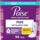 Poise Incontinence & Postpartum Pads for Bladder Leaks, 6 Drop Ultimate Absorbency, Long Length, 90 Count