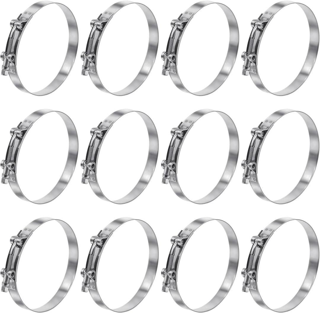 12 Pack 4 inch T-Bolt Hose Clamps, Stainless Steel_304 Working Range 108mm-116mm for 4" Hose ID, Turbo Intake Intercooler Clamp for Automotive