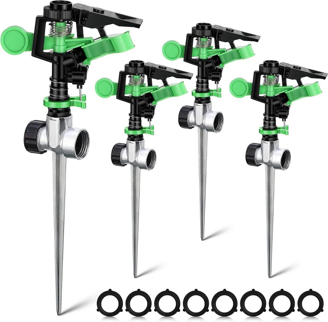 Chengu 4 Pack Lawn Sprinklers for Yard 360 Degree Automatic Garden Water Sprinkler with Water Stop Ring Adjustable Rotating Pulsating for Large Area Yard Lawn Garden Grass Flower Irrigation System
