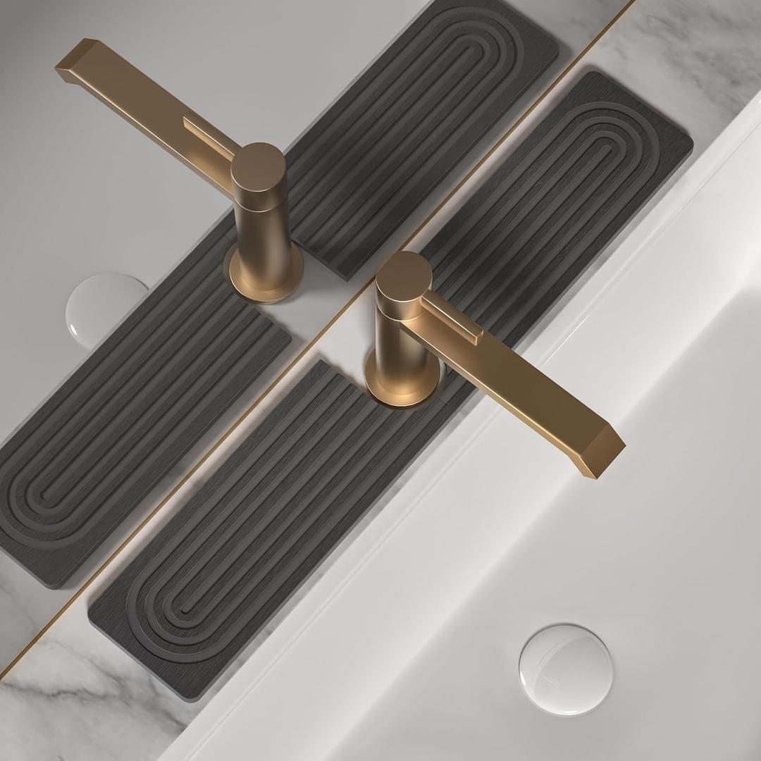 Faucet Mat for Kitchen Sink, Diatomite Stone Drying Sink Protectors, Bathroom Faucet Splash Guard, Quick Dry Water Absorbing, Non-Slip Stone Tray for Kitchen Counter, Grey, 23.6" x 3.9" (Gray)