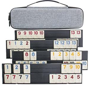 Rummy Cube Game Original Rummy Tiles Game Travel Rummy Game Set with 4 Anti-Skid Racks, Hard EVA Carrying Case, Color-Coded Numbers
