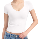 PUMIEY Women's V Neck Short Sleeve T Shirts Slim Fit Going Out Tops Sexy Basic Tee Sharp Collection M