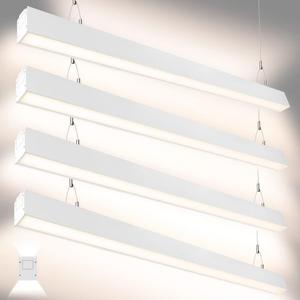 DAKASON 4FT Linkable LED Linear Light, 35W Down 15W Up Light, 3/4/5000K CCT Selectable, Commercial Linear Lighting Fixture for Office, Dimmable Suspended Lighting for School, Market, 4Pack White
