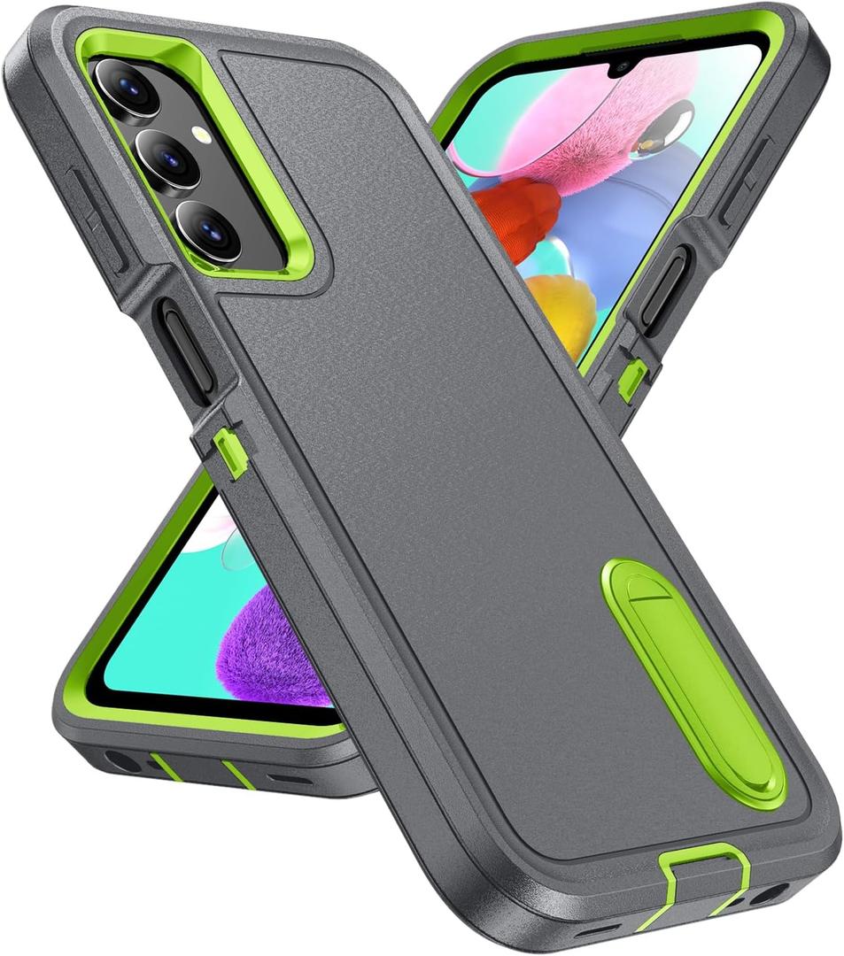 for Galaxy A15 5G Case with Kickstand 3-Layer Military Grade Protective Cover Silicone Shockproof for Samsung Galaxy A15 5G Phone Case (Gray+Green)