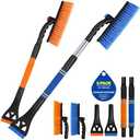 2Pack Ice Scrapers for Car Windshield, 2-in-1 Snow Scraper and Snow Brush for Car SUV Truck, Car Ice Windshield Scraper for Ice and Snow with 360° Pivoting Brush and Ergonomic Foam Grip Blue Orange