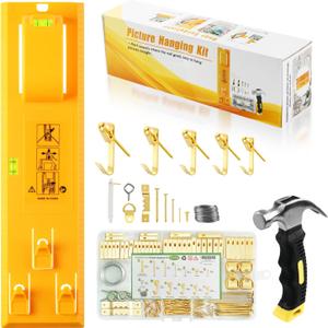 Picture Hanging Kit 220PCS, Instaframe Easy Picture Hang and Level Tool, Wall Hanging Kit Assorted with Sawtooth/ Wire Hangers, Small Hammer for Photo/ Painting/ Art/ Canvas/ Home Decor