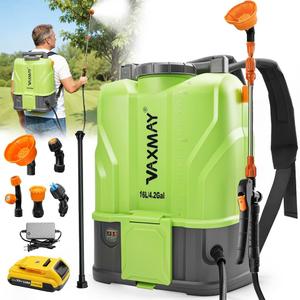 VAXMAY Battery Powered Backpack Sprayer 4.2 Gallon, 120 PSI Electric Garden Sprayer Compatible with DeWalt 20V Battery, Weed Yard Sprayer with 2 Wands, 5 Nozzles, 2.6 Ah Battery & Charger Included