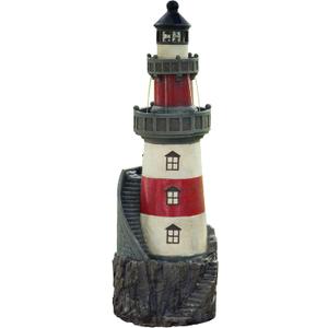 Teamson Home House Floor Waterfall Fountain with Solar Powered Rotating Light and Pump for Outdoor Patio Garden Backyard Decking, 40 Inch Height, Red/White/Gray