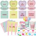 Teenyyou 342 Pcs Valentine's Party Supplies Conversation Heart Tableware Set Serve 48 Conversation Heart Plates Napkins Cups Forks Knives Spoons Tablecloth Valentines Party Decor Disposable Dinnerware