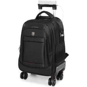 360° rotating Water Resistant Rolling Backpack with 4 Removable Wheels for Adults,Airline Approved Carry on Luggage Fit 15.6 Inch Laptop Travel Backpack with USB Charging Port, 18in