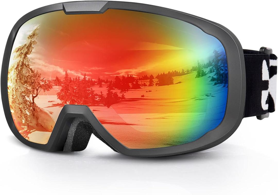 EXP VISION Ski Goggles for Men Women, OTG Snowboard Goggles with 100% UV Protection Anti Fog Lens Snow Goggles (Red)