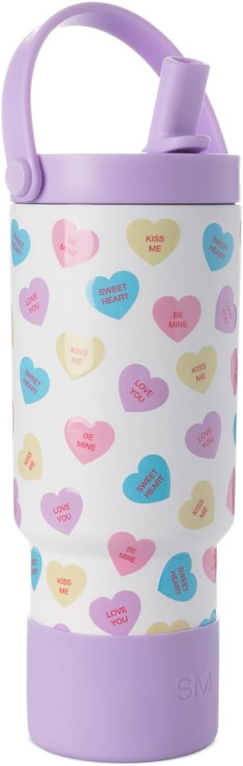 Simple Modern Valentine's Day Trek Pivot | 24oz Kids Flip Straw Tumbler with Handle & Silicone Boot | Gifts for Kids | Insulated Water Bottle Stainless Steel Cup | School Travel Jug | Word Hearts