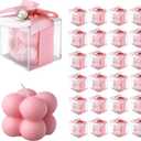 ACITHGL 30 Sets Fully Assembled Small Bubble Candle Party Favors for Guests Bulk Bridal Showers Favors Candles with Stylish Ribbons Thank You Cards Gifts (Pink)