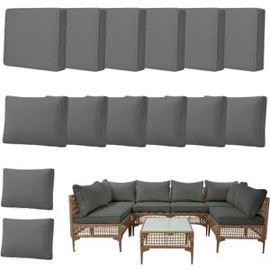 14pcs Outdoor Patio Cushion Covers Replacement, 24" Zippered Outdoor Cushion Covers Waterproof, UV Resistant & Washable Patio Furniture Cushion Covers Waterproof for Patio Sectional, Lght Grayi