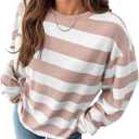 Women's Lightweight Striped Sweater Tops Long Sleeve Crewneck Dressy Casual Pullover Knit Shirt Jumpers, Medium