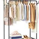 Clothes Rack, Rolling Clothing Rack with Double Rods for Hanging Clothes, Portable Garment Rack with Wheels, Metal Wardrobe Closet Organizer for Bedroom and Laundry Room
