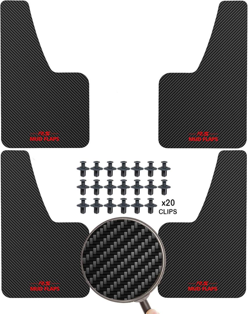 XUKEY 4pcs Black Universal Mudflaps for Car SUV Van Hatchback UTV ATV Front Rear Mud Flaps Splash Guards Fender Flares Mudguard with Hardware 14.17''x 8.27''("R.S MUD Flaps Logo)